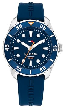 Tommy Hilfiger Montre à Mouvement à Quartz Trois Aiguilles pour la Jeunesse avec Bracelet en Silicone Bleu - 1720047