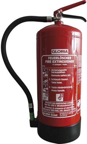 Gloria Feuerlöscher Schaum SD9E - fluorfreier Schaumlöscher 9l - Schaumfeuerlöscher für Brandklasse A/B