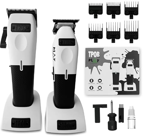 TPOB Play Barber Hair Clippers & Trimmer for Men 7500 RPM with Rubber Grips (White 2 Set)