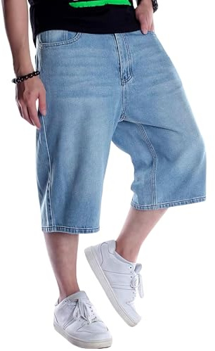 LuminBlaze Baggy Short Jean Homme Coupe Ample Vintage Pantalon Large Jorts Streetwear Y2K Hip Hop Shorts en Denim Longs Décontractés