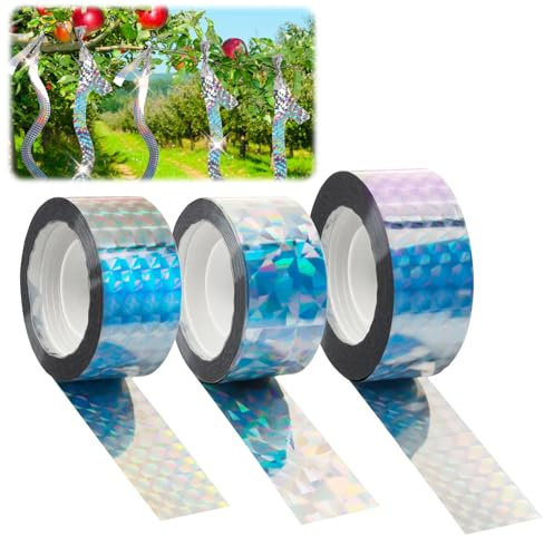 unillea Ruban Répulsif Oiseaux 3 Pcs 80m x 2,4cm, Anti Pigeons pour Balcon Jardin Cerisiers, Holographique Réfléchissant Double Face, Résistant aux Intempéries et Réutilisable