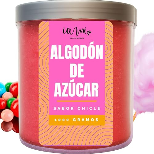 IAMI Azúcar para Nubes de Algodón – Ideal para Máquinas de Algodón de Azúcar – Sabor Intenso y Dulce – Perfecto para Fiestas, Ferias y Eventos Infantiles (Chicle)