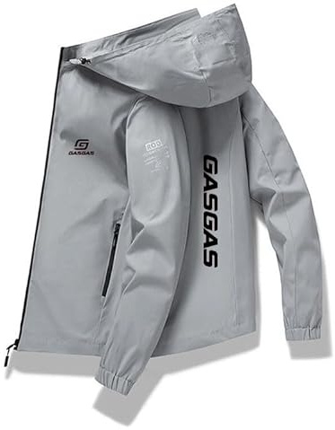 Generisch Chaqueta de ocio para hombre con capuza desmontable Para exterior y ciudad |G.A.S-G.A.S impreso en 3D| Transpirable y ligera con cremallera, gris, M
