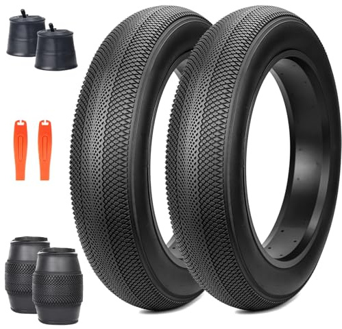 ZUKKA 2-pack 30TPI vikbara e-cykeldäck 20 x 4,0 tum tjock cykel kappa och 2-pack 20 tums slang 20 x 4,0 kompatibel mountainbike MTB-cykel, cykel vägcyklar lera smuts offroad