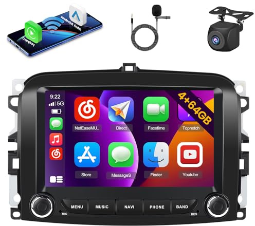 Roinvou 4+64G Android 15-bilradio för Fiat 500L 2013-2017 med trådlös CarPlay Android Auto, 7-tums skärm 2 DIN Radio MirrorLink Wi-Fi GPS Bluetooth 32EQ FM/RDS 1280 * 720 Pixel SWC backkamera
