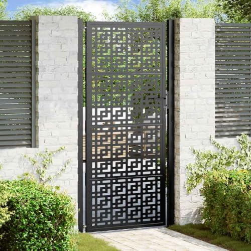 Cancello da Giardino in Acciaio, Design a Croce con Serratura di Sicurezza, Cancello Giardino Esterno, Cancelletto Giardinos, per Recinzione e Ingresso, Colore Nero, 105 x 205 cm