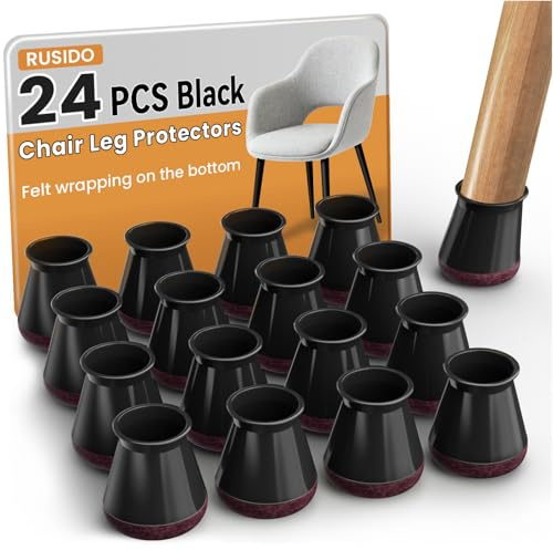 24Pcs Chair Leg Floor Protectors, Black Silicone Chair Leg Cover Caps for Hardwood Floors, Furniture Feet Protector Pads, Reduce Noise and Protect Floors from Scratches (Small, Fit: 13–20mm)