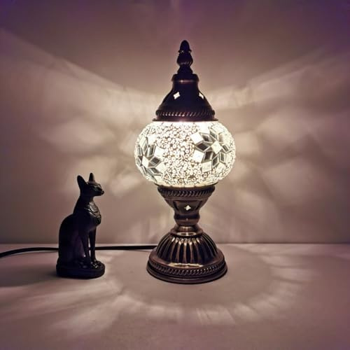Maimeili Bord i exotisk turkisk mosaik med retroinspirerad lampskärm i marockansk stil, handgjord, för sovrum, jul, halloween, kontor, konstdekoration