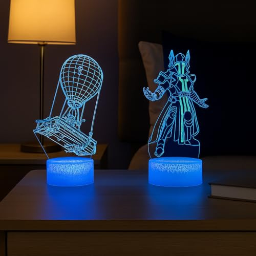 ZuzongBaoYou 3D Illusion Night Light 2 in 1 Design – Hot Air Balloon & Warrior LED Lamp, 7 Colours Changing, Touch & USB/AA Powered, Bedroom Gaming Decor Gift for Kids & Adults