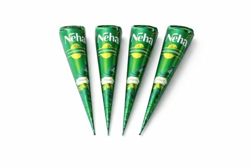Neha Henna Cones (Pack of 4) – And Stencil Kit, Bridal , Eid, Diwali & Festivals – Ready to Use, Dark Stain Henna – Premium Quality