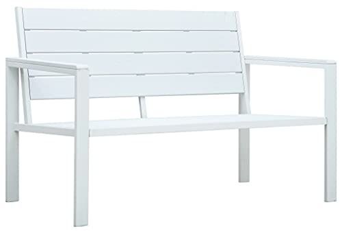 Mokuyary trädgårdsbänk 120 cm HDPE vit träutseende sittbänk parkbänk, balkongbänk, utomhusbänk för trädgård, terrass, balkong