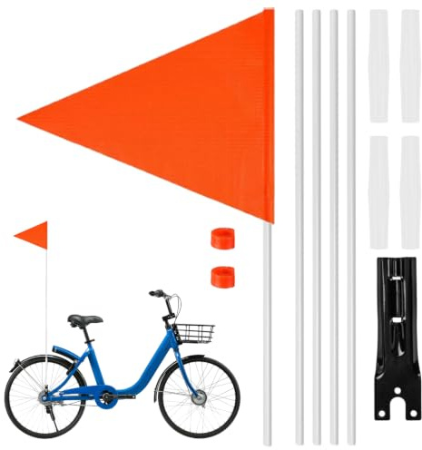 FVBKCOT Fanion de Vélo, Drapeau de Sécurité Vélo, Mât Réglable 150cm, Support Montage, Double Face Rouge, Haute Visibilité, pour Cyclisme Extérieur, Fauteuil Roulant