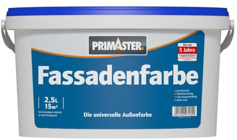 Primaster Fassadenfarbe 2,5L Fassadenweiß Weiß Matt Außenfarbe Wetterfest