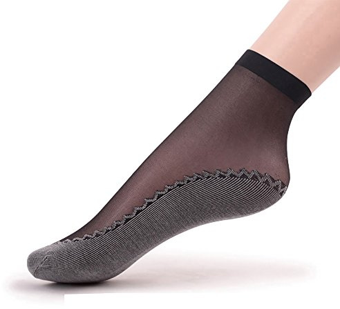 Ueither Lot de 12 paires de chaussettes basses en soie avec dessous antidérapant en coton et renfort aux orteils - 12 Paires Noir