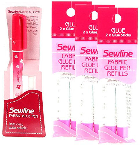 Sewline Klebestifte für Stoffkleber, Blau und Nachfüllpackungen für Stoffkleber, 2 Stück, Blau (1 Stift, 3 Nachfüllpackungen)
