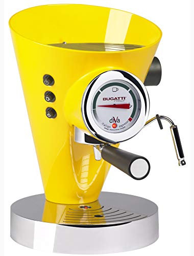 BUGATTI, Diva Evolution, cafetera espresso y capuchino, para café molido y vainas, función de vapor sin parar, 15 bar, 950 W, capacidad 0,8 litros, diseño elegante (amarillo)