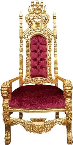 Casa Padrino sillón de Trono Barroco Rojo Burdeos patrón/Oro - Sillón Real Hecho a Mano - Sillón de Boda - Sillón Gigante - Magníficos Muebles barrocos