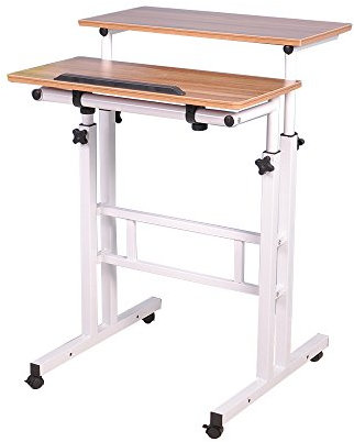 sogesfurniture Mesa de Ordenador Portatil Mesa Auxiliar con Ruedas, Altura Ajustable, Mesa Compacta Escritorio de la Computadora Estación de Trabajo para Hogar Oficina, Roble