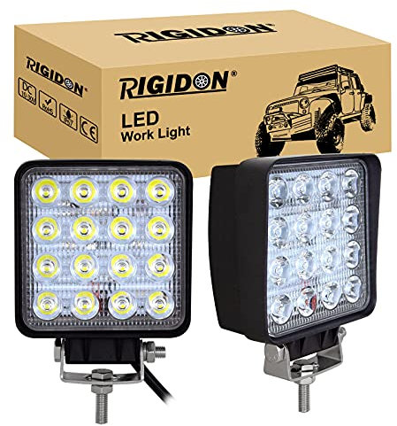 RIGIDON 2 Pcs Faro de trabajo rectangular, 4 pulgadas 48W, Spot lámpara trabajo led para off road camión coche ATV SUV 4x4 Tractor, Faros trabajo led 12v 24v Spotlights faros antiniebla,6000K Blanco