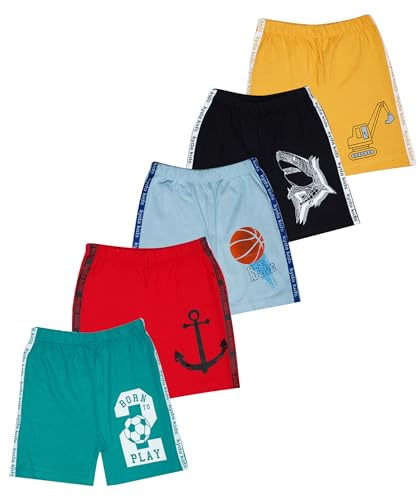 KYDA KIDS® 5-pack pojkshorts, 100 % ren bomull, tryckt shorts, normal passform, knälång, mjuka, ventilerande, lediga vardagsshorts för pojkar, Combo1, 5-6 ans