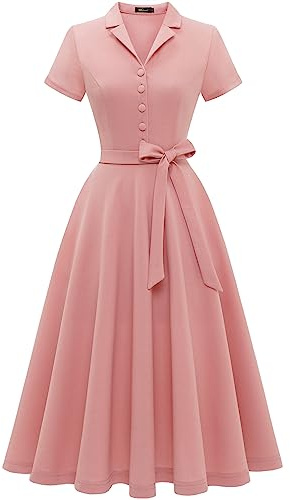Wedtrend Abito da Cocktail Vintage da Donna, Linea A, Lunghezza Midi, con Scollo a V, Elegante, Abito da Sera, Abito da Cerimonia, blush, XL