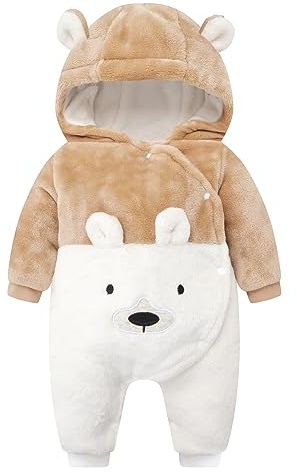 WYTbaby Combinaison Bébé Hiver Polaire à Capuche, Manches Longues Ours Pilote de Neige Garçon Fille 0-3 Mois