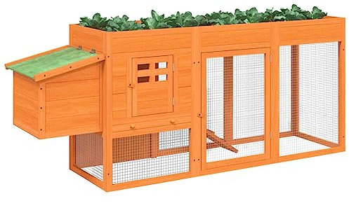 Festnight Hühnerstall Holz Hühnerstall Winterfest Outdoor Hühnerhaus Freigehege Braun Freilaufgehege Hühnergehege Hühnerkäfig Gehege Hühner 204x50x84 cm Massivholz Kiefer
