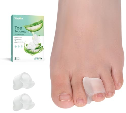 Welnove Gel Toe Separators -8 Pack Toe Spacers with Aloe Vera for Overlapping Toes, Bunion Relief - Soft Silicone Toe Corrector for Men and Women - (Small, Clear)