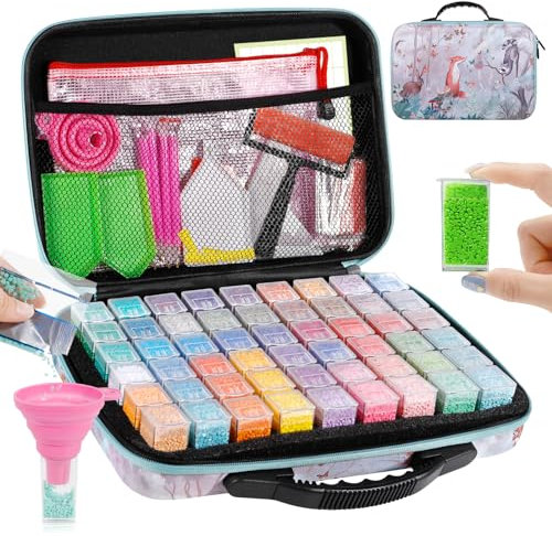 AMZJMT Diamond Painting Aufbewahrungsbox 5D -54 Fächer,Diamond Painting aufbewahrungsbox Inklusive Diamond Painting zubehör,Tragbare Diamond Painting Koffer für Stickereien und DIY Handwerk