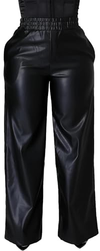 RICOCHO Pantaloni da Donna in Ecopelle a Gamba Dritta, Pantaloni Larghi in Pelle PU da Donna, Pantaloni Jeans in Similpelle a Vita Alta