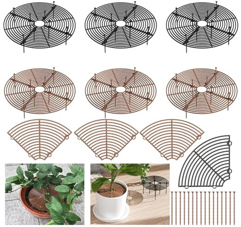 TOATELU Lot de 6 grilles de protection rondes pour plantes - 30 cm - Protection de pot de fleurs pour chat - Pour enfants et animaux domestiques - Noir + marron