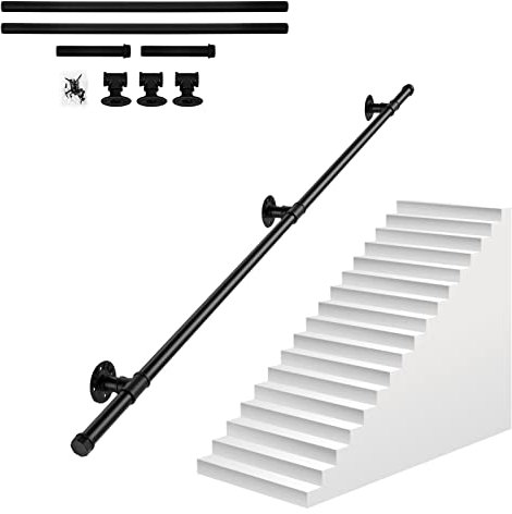 Handlauf Geländer für Treppen Edelstahl Treppenhandlauf, Rutschfester Treppengeländer für Innen und Außen, Wandhandlauf Schwarz Haltegriff für Treppe 100-300 cm (2M)