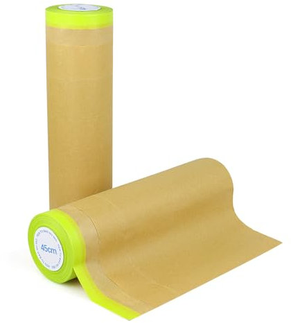 BOMEI PACK Papier de masquage Kraft 2R 15m pour la peinture automobile, la décoration de la maison, la protection des meubles,Ruban adhésif automobile, Accessoire de peinture (2 Rouleaux, 45cm*15m)
