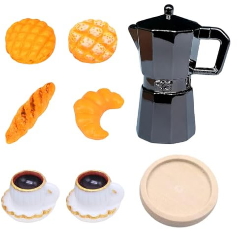 RAXLUPO 1 juego Miniatura Casa de Muñecas Decoración Accesorios en miniatura pan cafetera y tazas de café miniatura accesoriosMiniatura café miniatura desayuno casa de muñecas