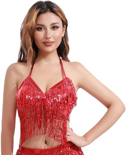 Carnavalife Top mariposa danza del vientre butterfly crop tops belly dance costume top lentejuela danza top corto club fiesta carnaval sexy