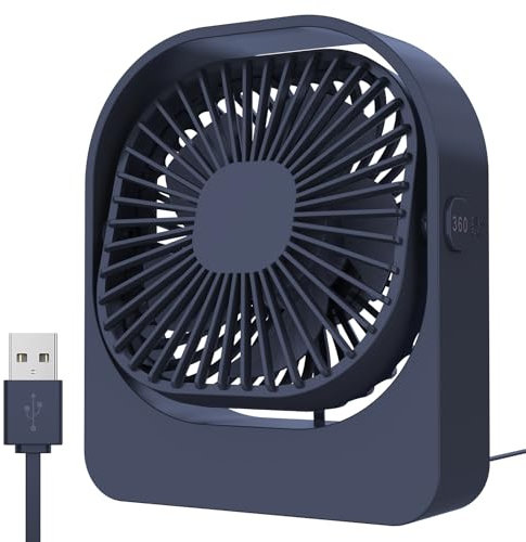 GeeRic USB Ventilator, USB-Tischventilator 360° Mini Ventilator mit 3 Geschwindigkeiten, starkem Wind, ultraleise für Büro, Zuhause, Schlafzimmer, Wohnheim, Küche