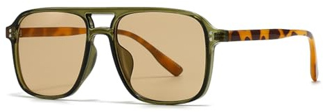WNCKSQ Retro Square Double Bridge Sunglasses Style Street Style Sunglasses(army green)