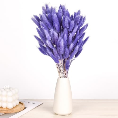 Pampas Flores Secas Decoracion Hogar - 120 Piezas Ramo Flores Secas Naturales 30CM Hierba de Pampa Grandes Frondas Esponjosas para Boda Decorativas Jarrones Boho Fiestas (Morado)