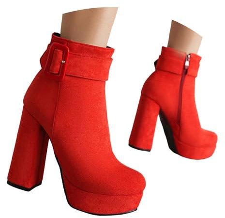 Botas de tobillo para mujer, con cordones, con cremallera, puntera redonda, plataforma de tacón alto, botines cortos para fiesta, botas clásicas, Red, 36.5 EU