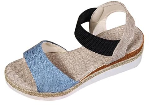 Espadrilles för damer kilklack, kilsandaler damer eleganta strandsandaler platå sommarsandaler bekväma sommarskor andas ankelremmar sandaler gummiband sandalett