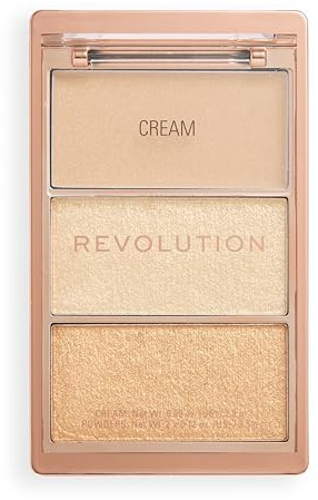 Revolution Highlight Icon Palette, Trío Crema, Polvo y Brillo, Pigmento Modulable para Iluminar Fácilmente, Rose Glow, 2.8g