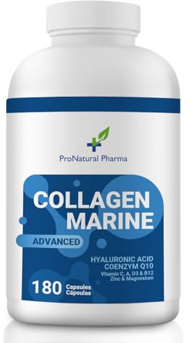 Collagene Marino Capsule con Acido Ialuronico e Coenzima Q10 | Con Zinco, Magnesio e Vitamina C | 180 Capsule (3 Mesi) | Pelle, Capelli, Unghie e Articolazioni | ProNatural Pharma