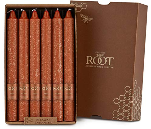 Root Candles 12-Count Unscented Dinner Candles Dripless Beeswax Enhanced Timberline™ Arista™ Boxed Candle Set, 9-Inch, Rust