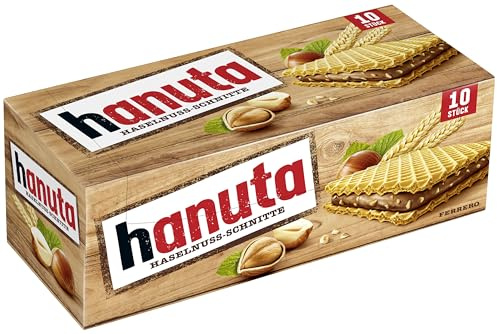 Hanuta Haselnuss-Schnitten – knusprige Waffeln mit zarter Haselnusscreme – Snack für zwischendurch, zum Teilen und Genießen – 1 Großpackung, 10 Stück (220 g)