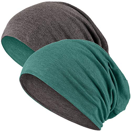 Hatstar 2in1 Wende-Beanie, Reversible Slouch Beanie für Damen & Herren, Dunkelgrau/Grün meliert, Jersey Mütze aus Baumwoll-Mix, One Size, atmungsaktiv & bequem, Übergangsmütze, 30°C waschbar
