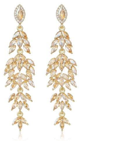 Clearine Boucles d'Oreilles Femme Mariage Mariée Cristal Multiples Feuilles Forme Marquise Champagne Ton Doré