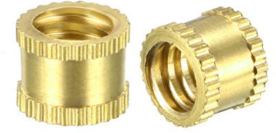 sourcing map Gerändelter Gewindeeinsatz, 1/4 Zoll-20 x 6 mm (L) x 8 mm (OD) Innengewinde Messing Einbettmuttern 25 Stück