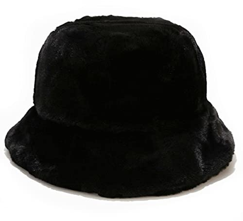 crazy bean Cappello da Pescatore Invernale Caldo Cappello in Pelliccia Sintetica per Donne Uomo in Peluche con Imbottito Bucket Hat Fluffy 56-58cm,Nero,Taglia Unica