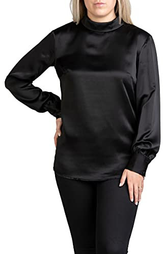 Posh Gear Damen Seidenbluse Satinoseta Bluse aus 100% Seide, schwarz, Größe XXL