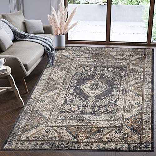 Mazovia Orientalisch Teppich - Traditioneller Teppich für Wohnzimmer, Esszimmer - Orient Teppiche Ornament - ÖKO-TEX Wohnzimmerteppich Grau Schwarz - 250 x 350 cm